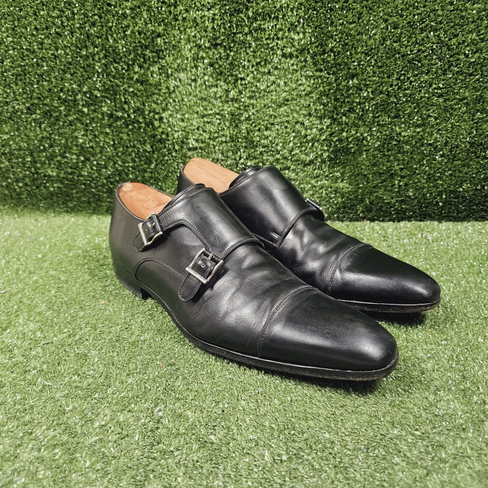Magnanni Black Leather Double Monk Strap Dress Shoes Mens Size US 9.5